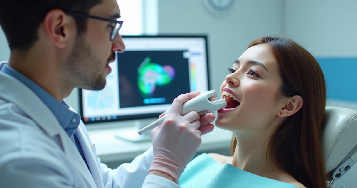 Dentista faz escaneamento digital intraoral de paciente