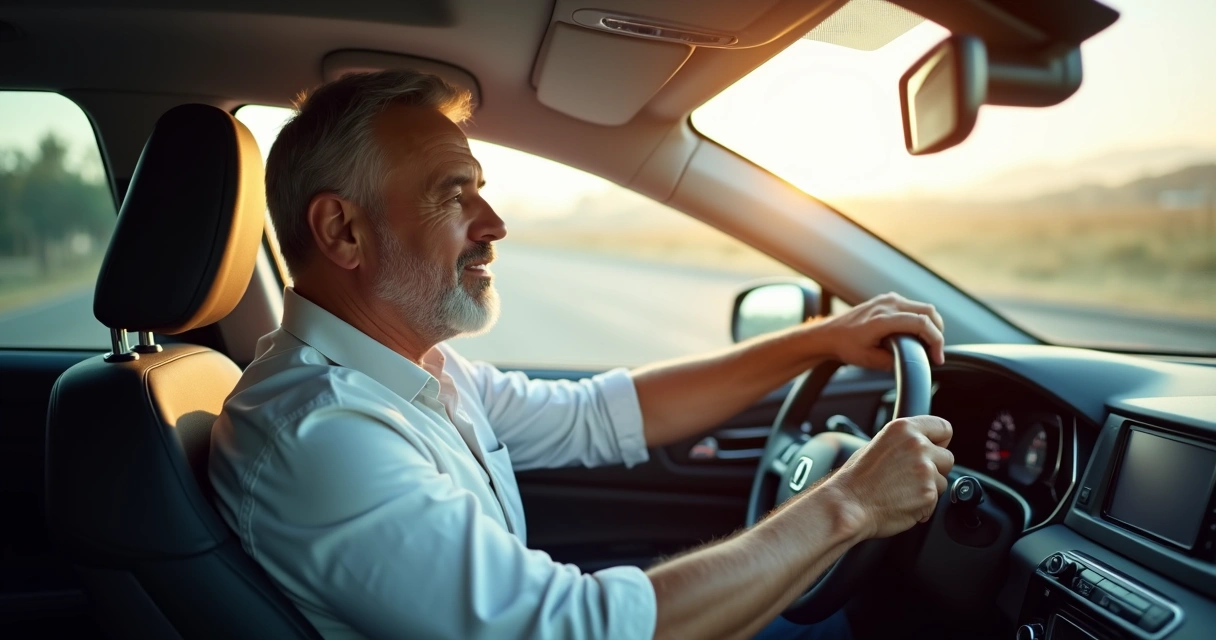 Motorista confortavel dirigindo sem barulho de escapamento