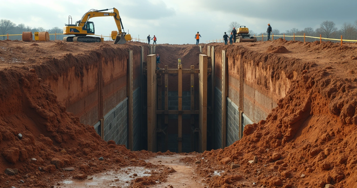 Escavação em obra com escoramento
