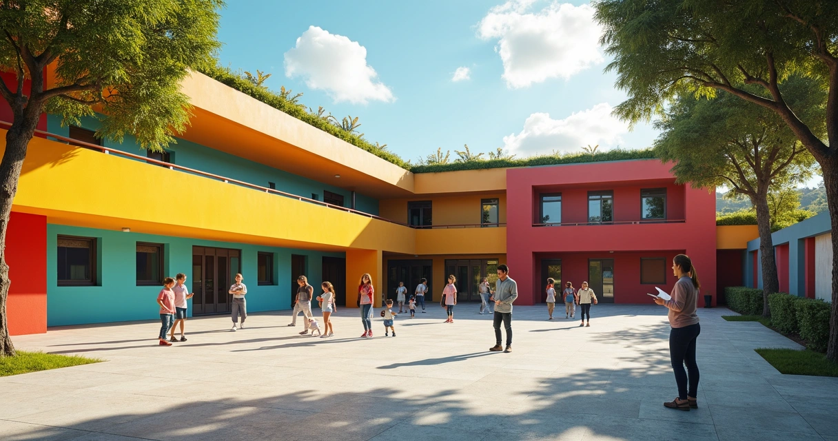 Escola moderna com alunos em Paulínia 