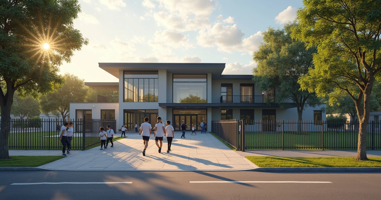 Fachada moderna de escola em Paulínia 