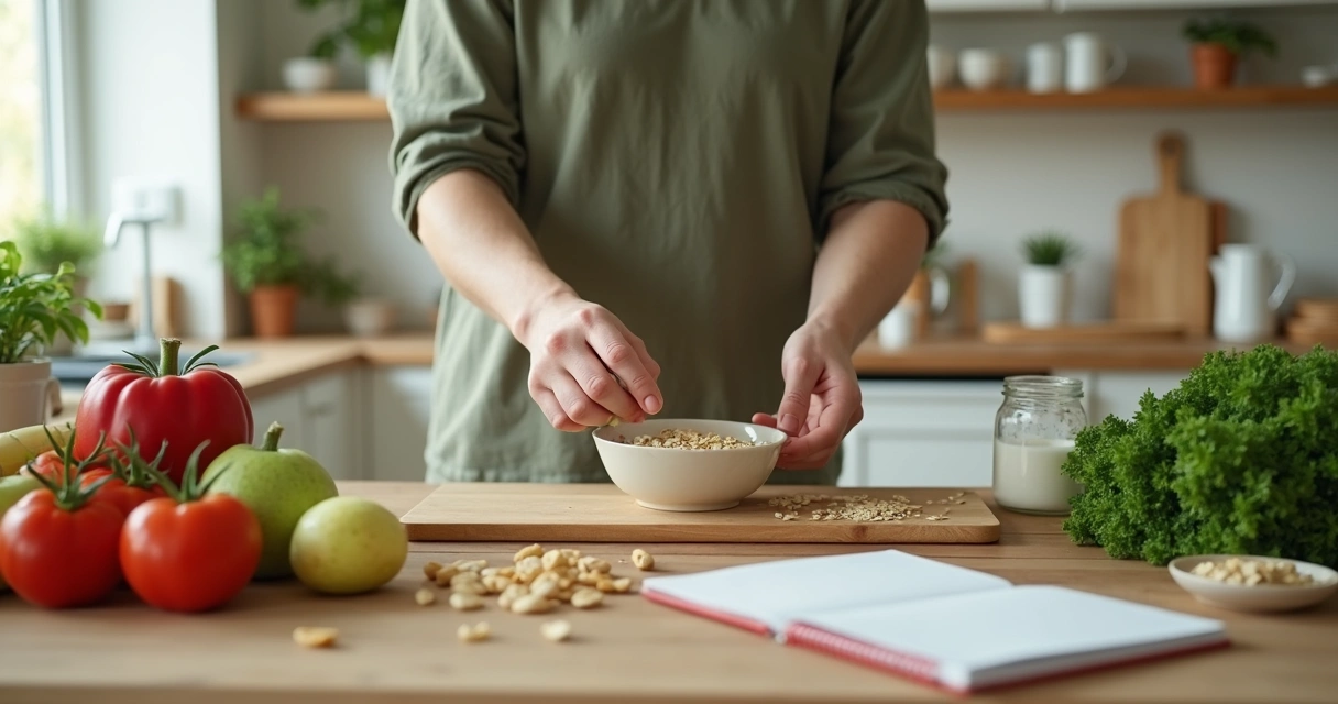 Pessoa escolhendo alimentos frescos na cozinha 