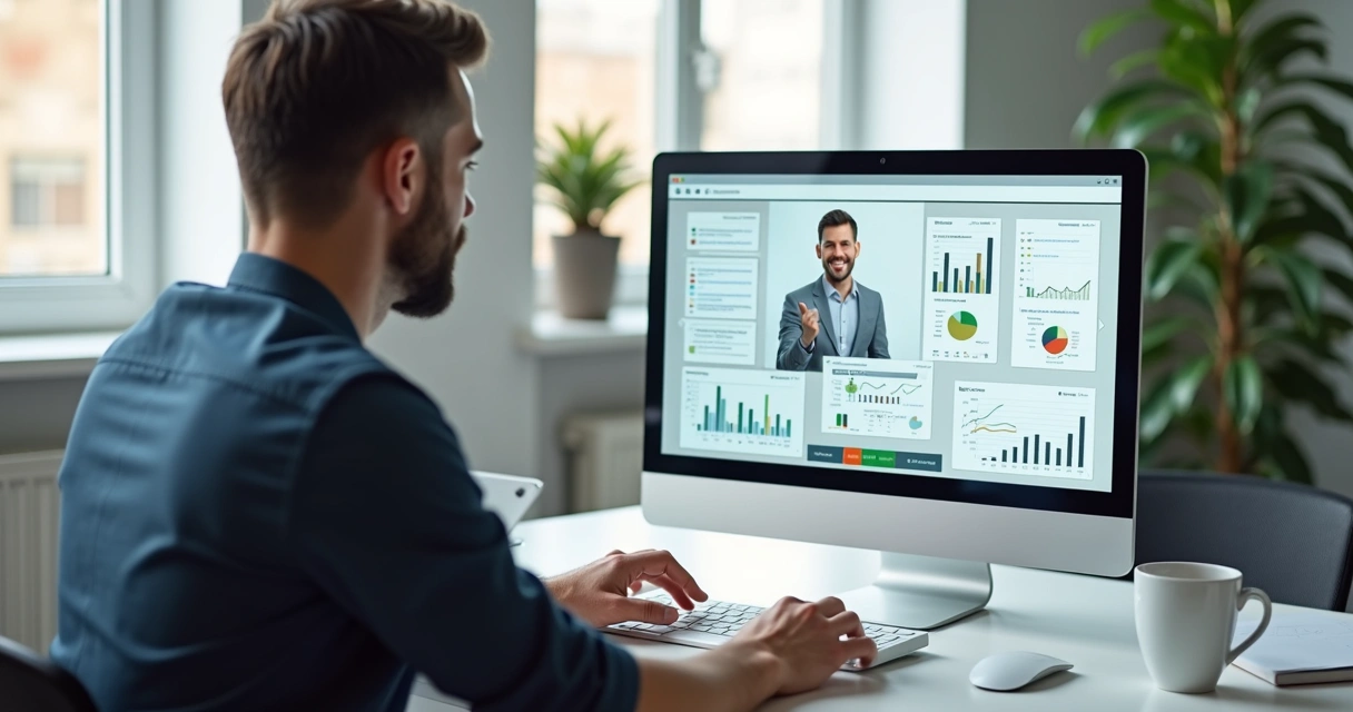 Empresário faz uma videochamada com assessoria contábil 