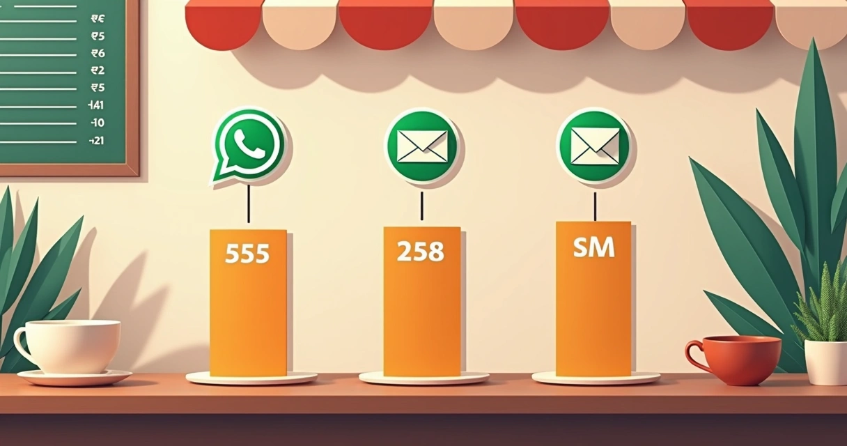 Gráfico de comparação entre WhatsApp, e-mail e SMS para restaurante