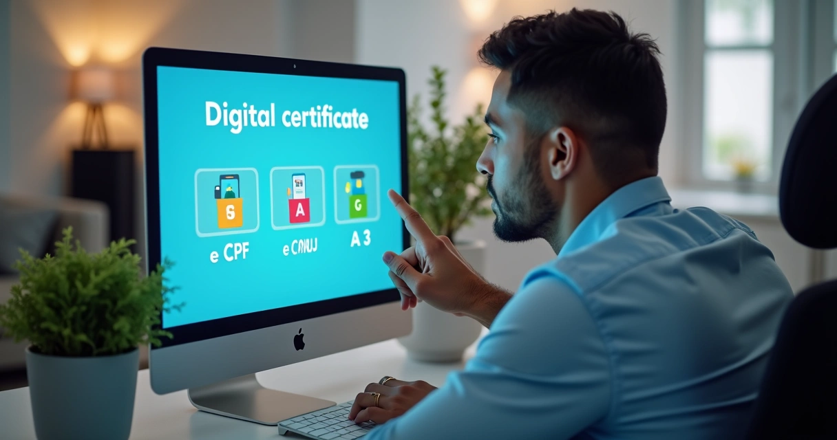 Usuário analisando tipos de certificado digital na tela do computador