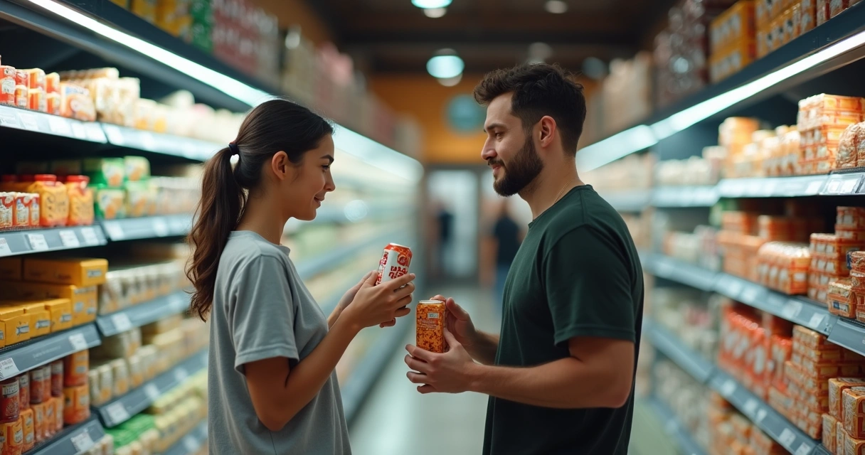 Pessoa analisando etiquetas de produtos em supermercado