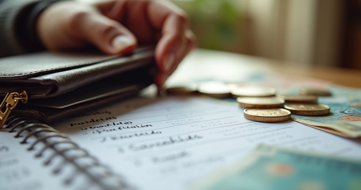 Mão segurando carteira diante de lista de prioridades financeiras
