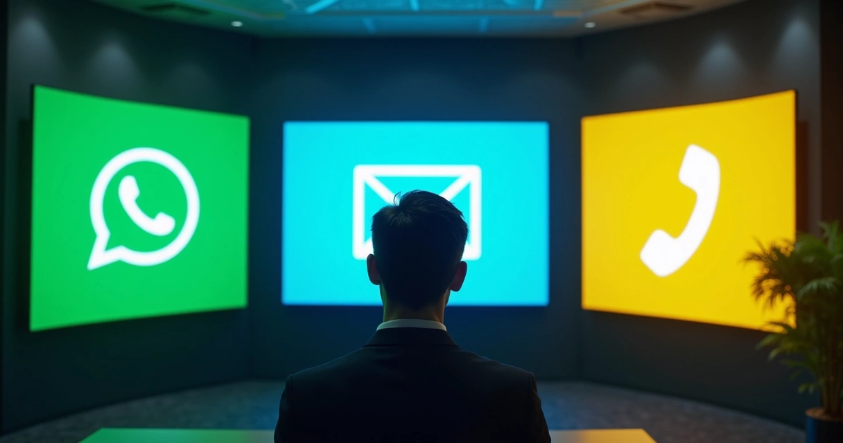 Profissional escolhendo entre WhatsApp, e-mail e telefone