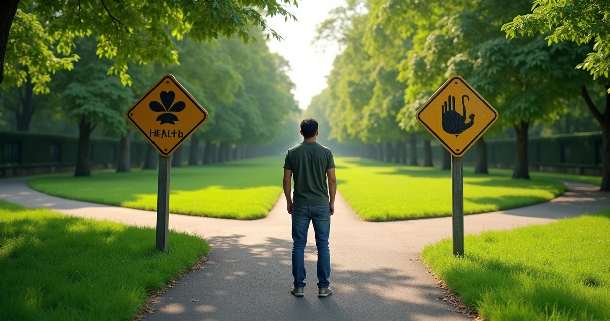 Pessoa olhando para duas opções de caminhos em uma encruzilhada 