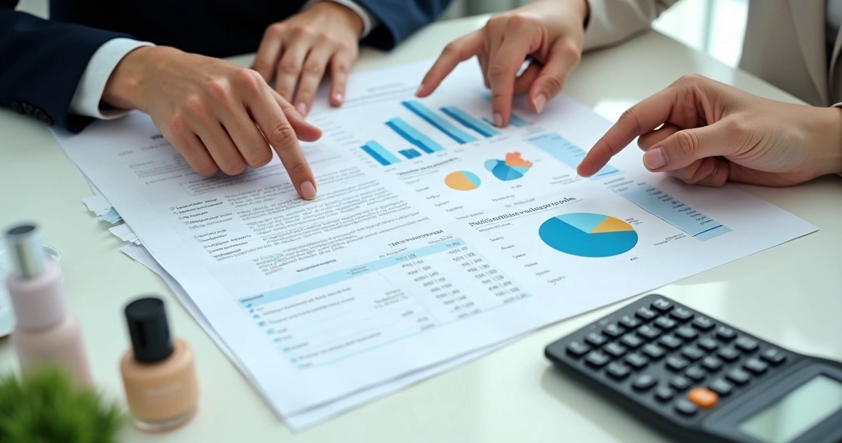 Mesa de escritório com documentos tributários e calculadora em reunião de escolha de regime tributário