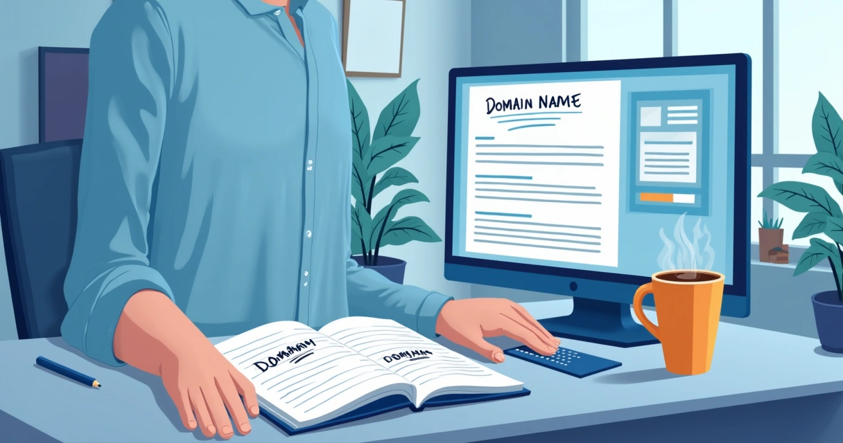 Pessoa analisando possíveis nomes de domínio para empresa 