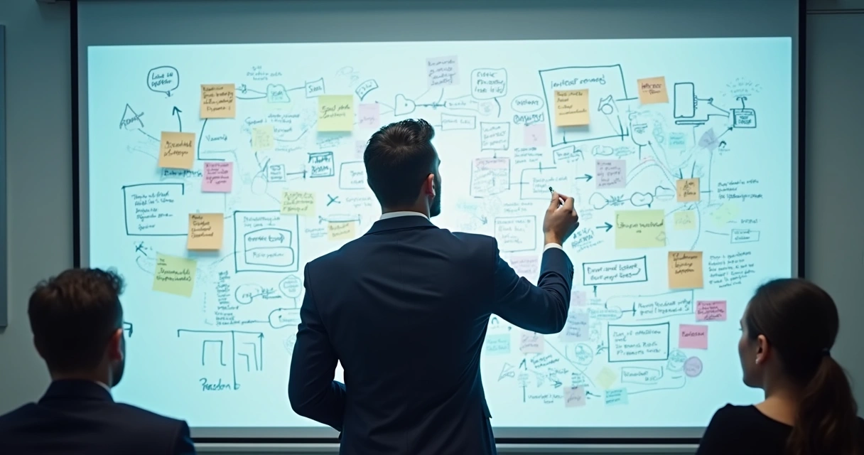 Profissional escrevendo em quadro branco sobre fluxo de dados pessoais