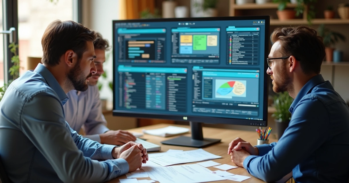 Pequena empresa comparando diferentes sistemas ERP na tela