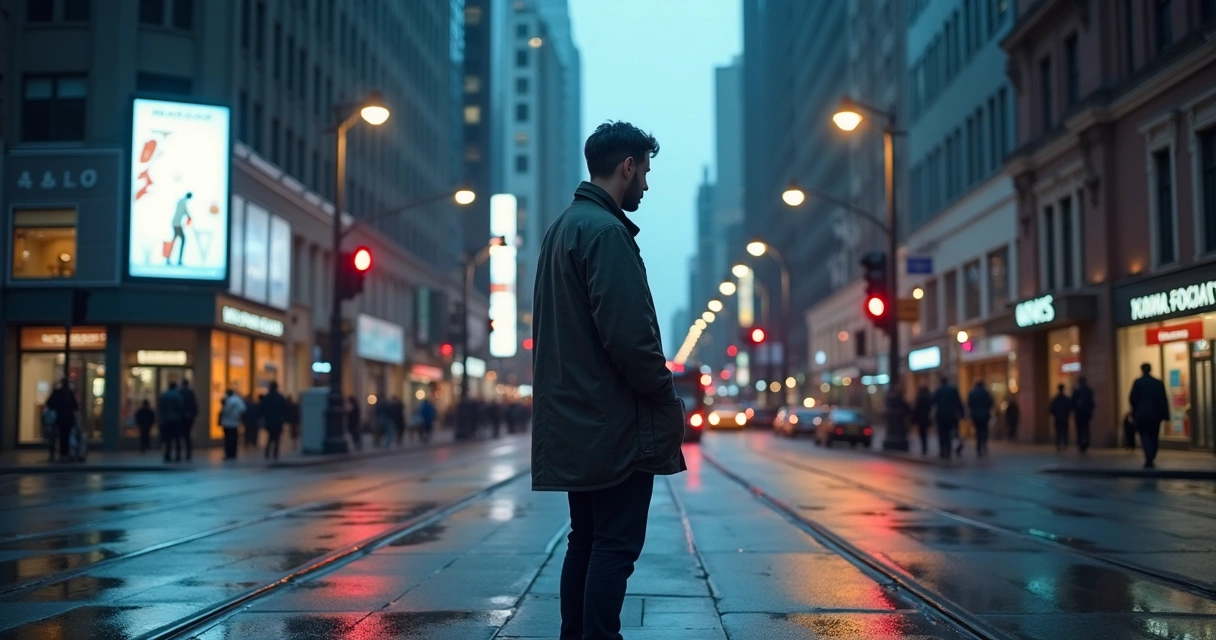 Pessoa diante de dois caminhos em ambiente urbano
