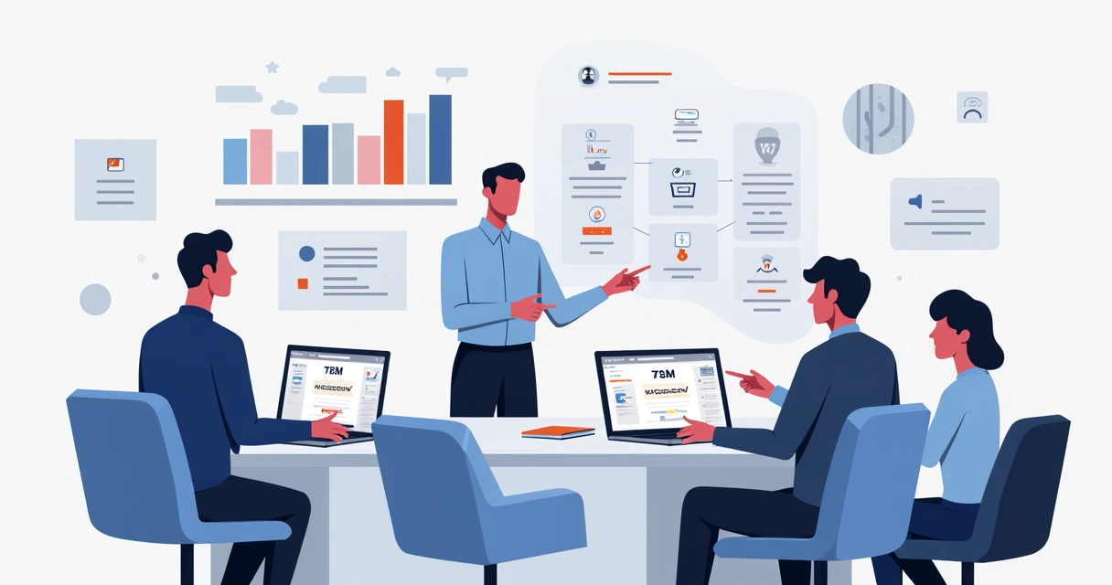Equipe de tecnologia analisando ferramentas de programação com IA em uma mesa 
