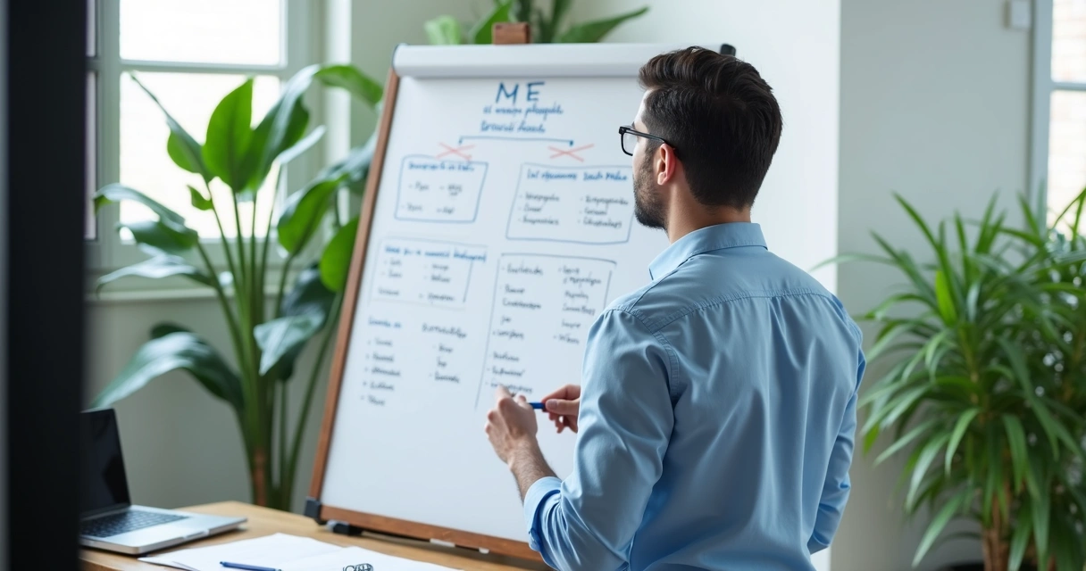 Empresário analisando quadros com tipos de empresa