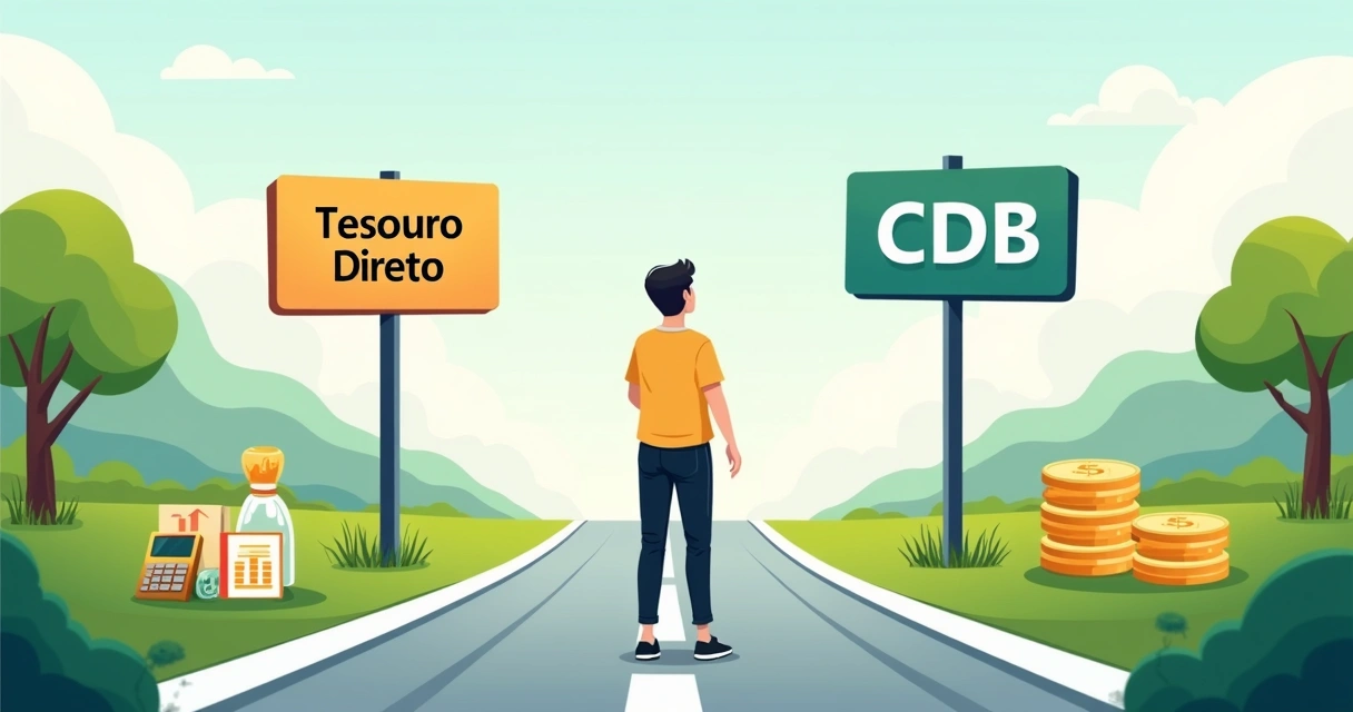 Dois caminhos representando escolhas de investimento em renda fixa 