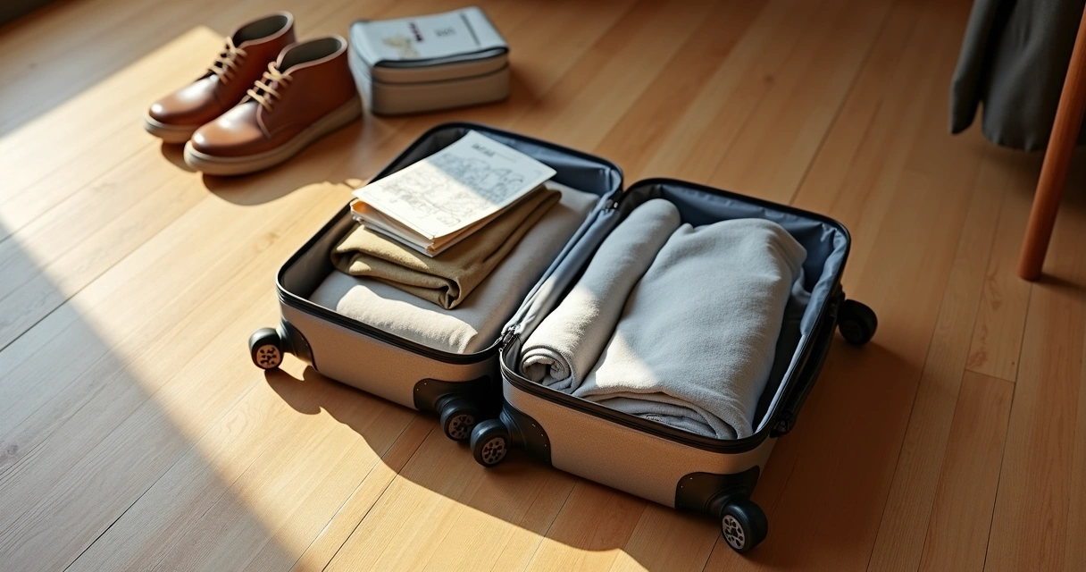 Mala pequena aberta com roupas dobradas organizadas 