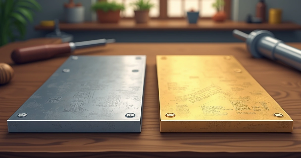 Aço inox e latão lado a lado em bancada 