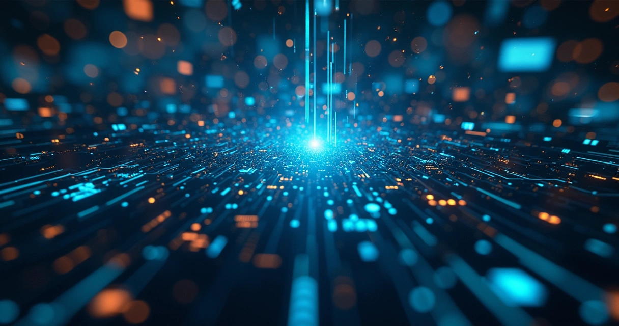 Computadores mostrando interfaces de no-code, low-code e código tradicional lado a lado 
