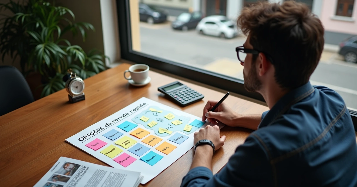 Pessoa refletindo entre alternativas de renda 