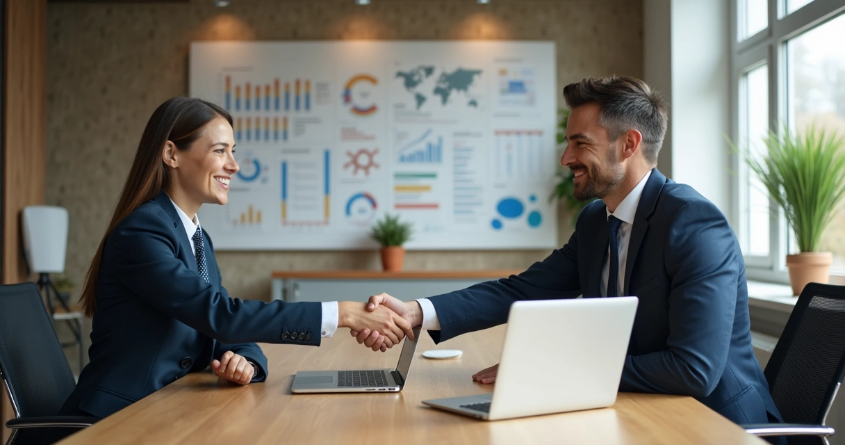 Profissional apertando mão de representante em escritório moderno 
