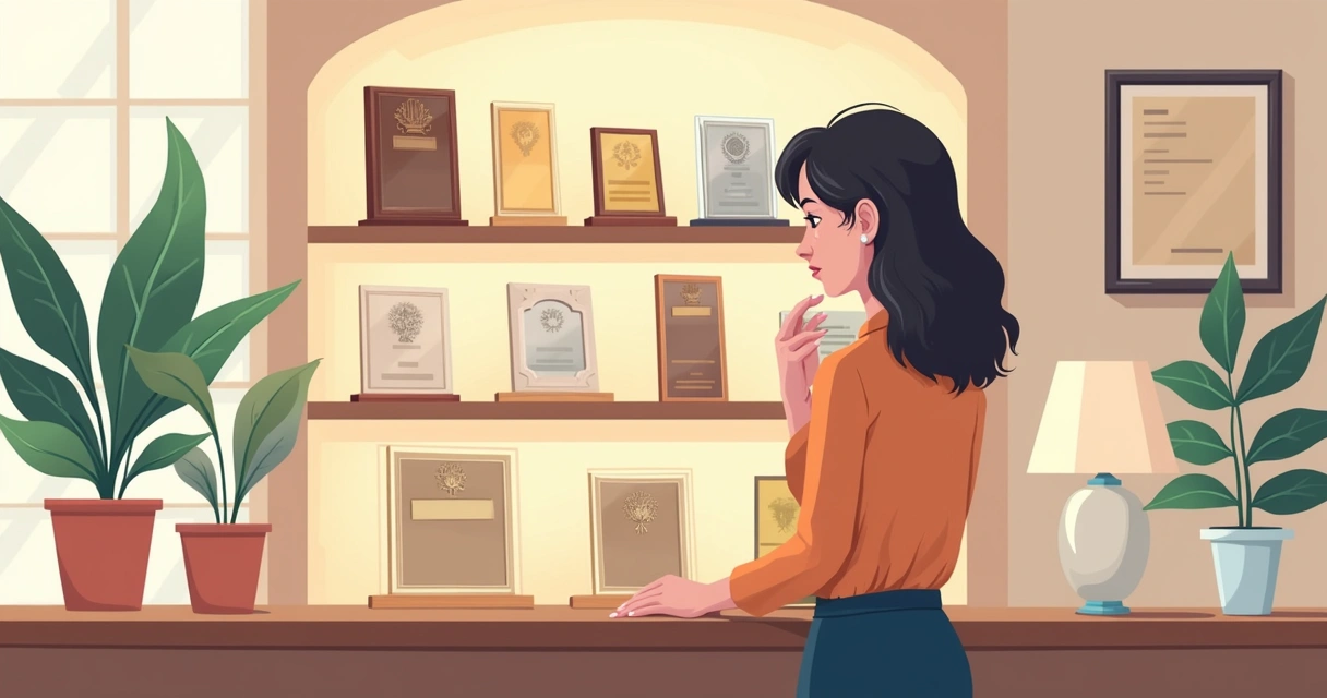 Pessoa analisando diferentes tipos de placas de homenagem em uma loja 