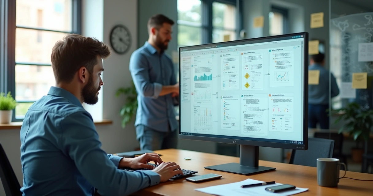 Gestor de PME escolhendo plataforma low-code em tela com comparações de ferramentas 