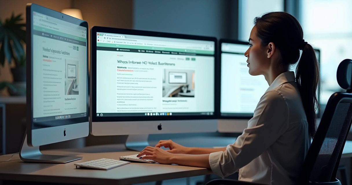 Mulher analisando diferentes plataformas para criação de sites