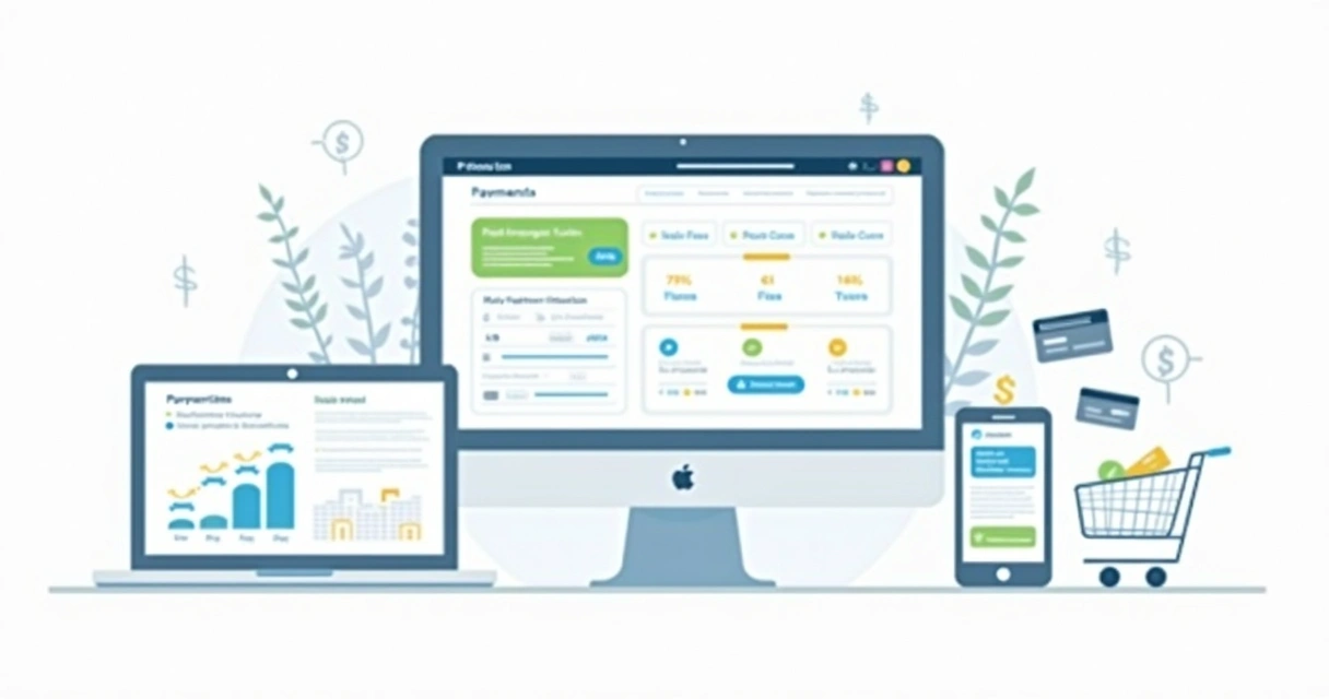 Espaço de trabalho moderno com várias plataformas de e-commerce em telas de computador. 