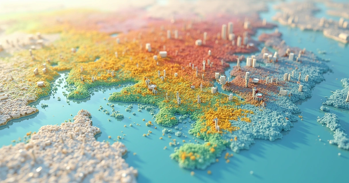 Mapa colorido mostrando diferentes perfis demográficos em bairros urbanos 