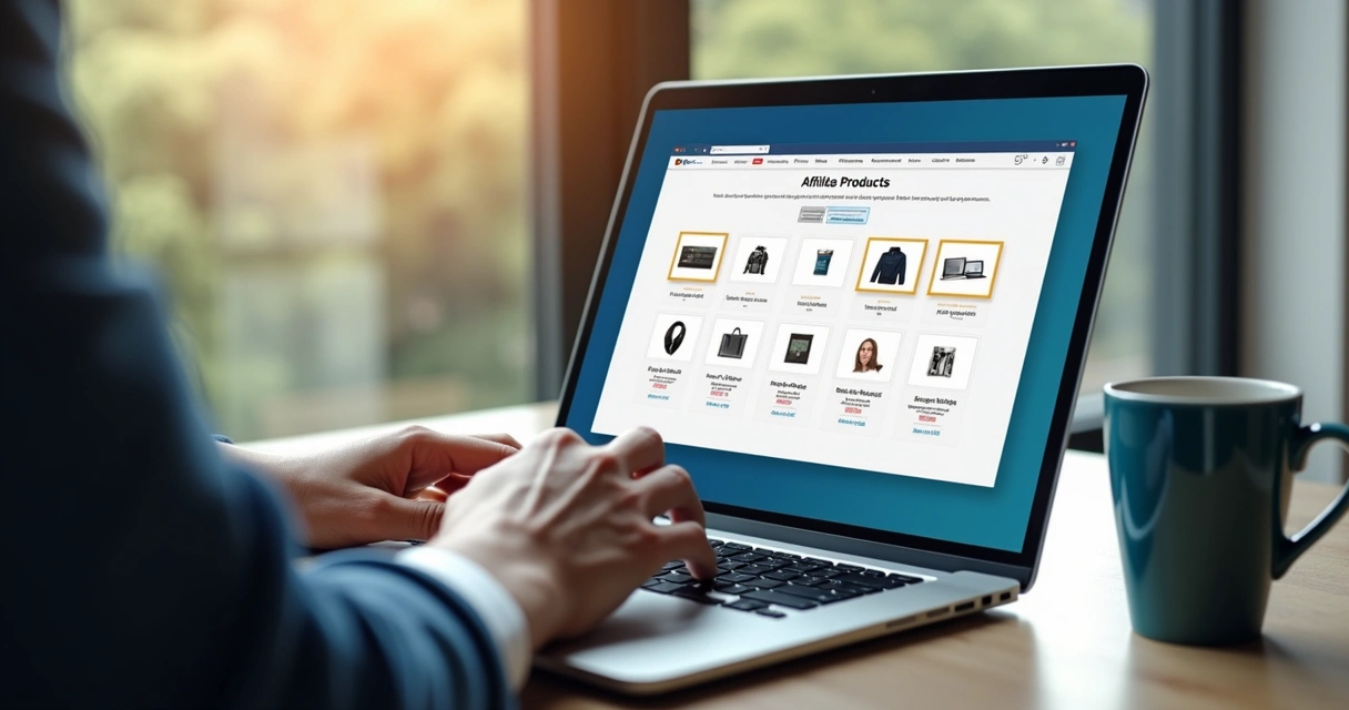 Pessoa analisando lista de produtos digitais no notebook 