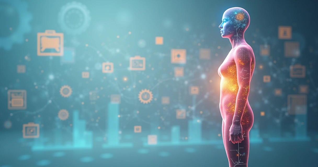 Corpo de uma pessoa em pé, dividido em cinco áreas com destaque em cores diferentes. 