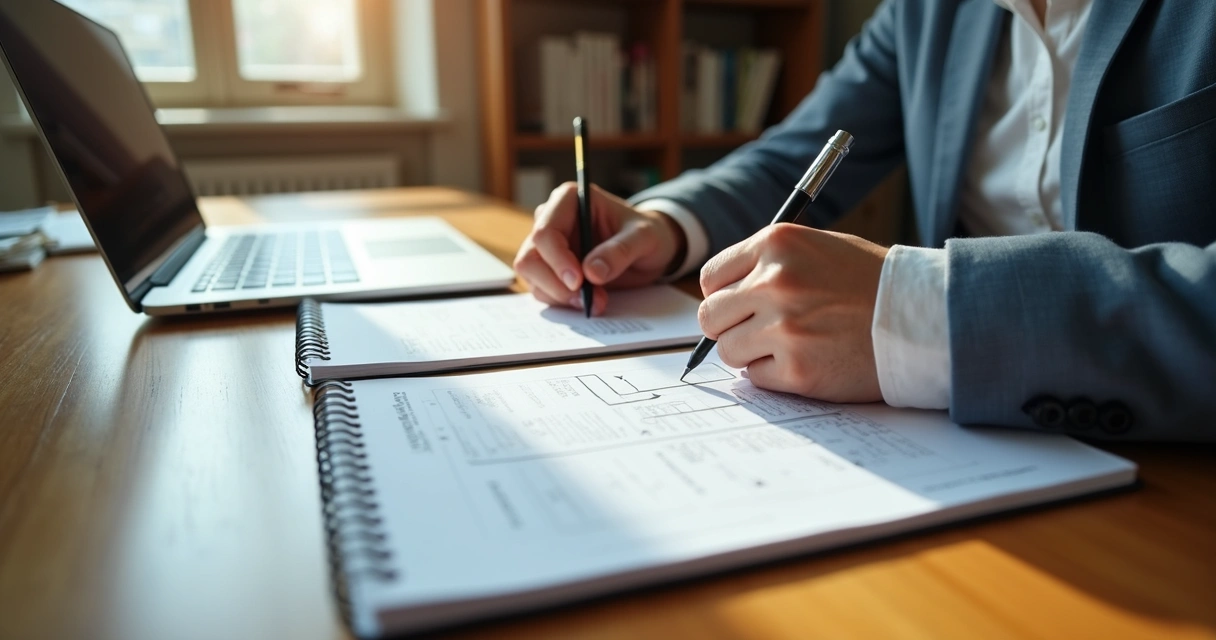 Pessoa analisando opções de carreira em mesa de trabalho 