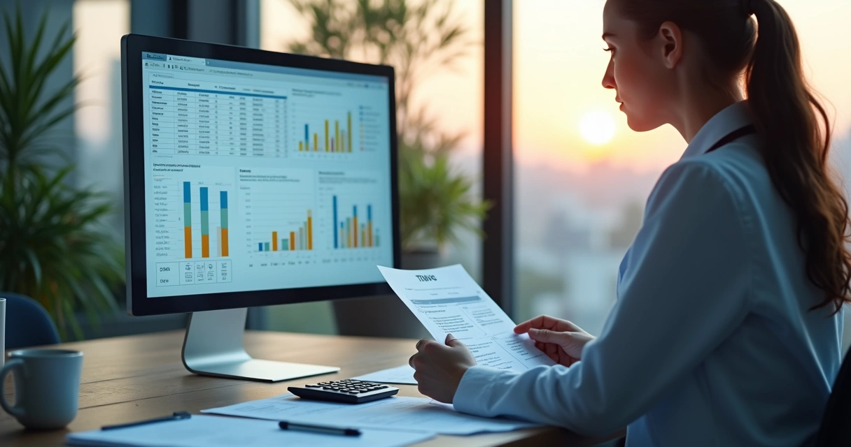 Profissional revisando opções tributárias de clínica em tela de computador 