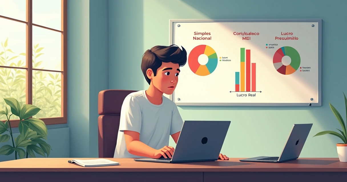Pessoa escolhendo regime tributário em ambiente digital 
