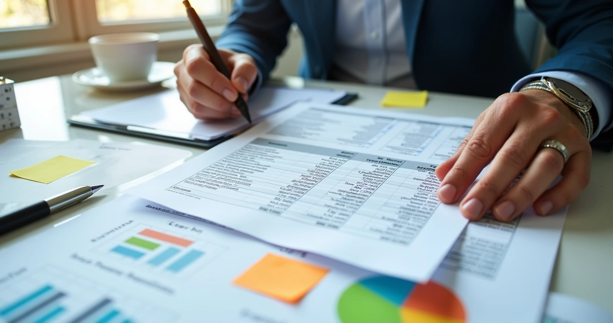 Pessoa analisando planilhas sobre regimes tributários em um escritório 