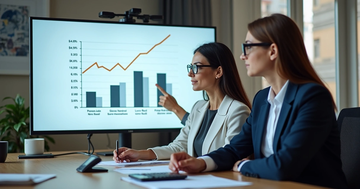 Contador mostrando simulação tributária em tela para empresária 