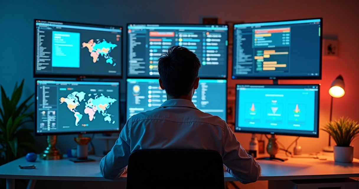 Gestor analisando diferentes opções de sistema de gestão na tela do computador