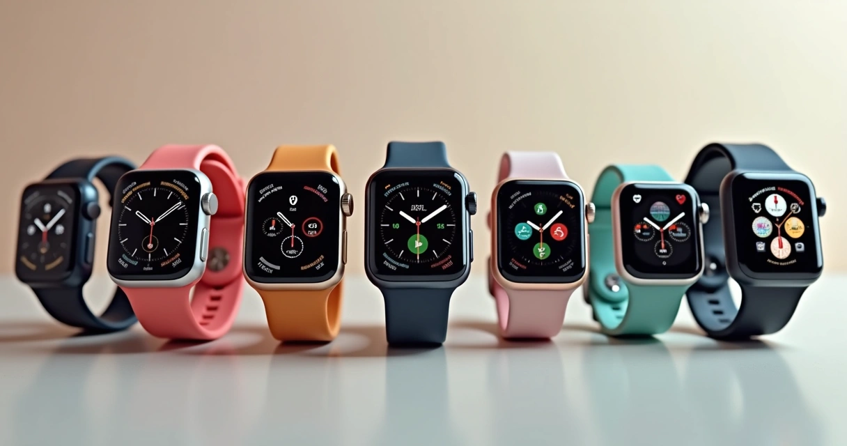 Vários modelos de smartwatch lado a lado