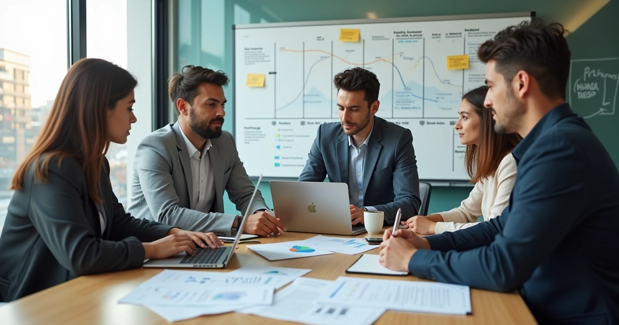 Empreendedores em reunião escolhendo sócios para uma startup de tecnologia 