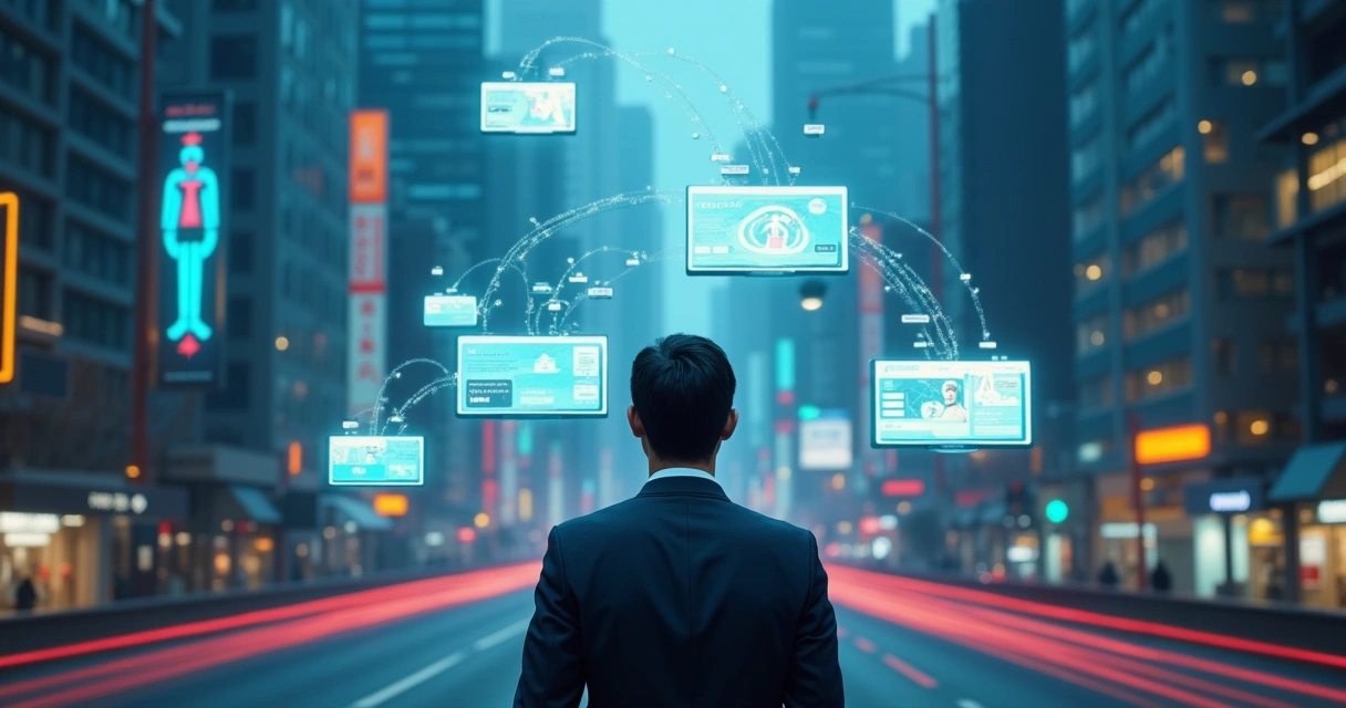Empresário analisando caminhos entre diferentes soluções de IA