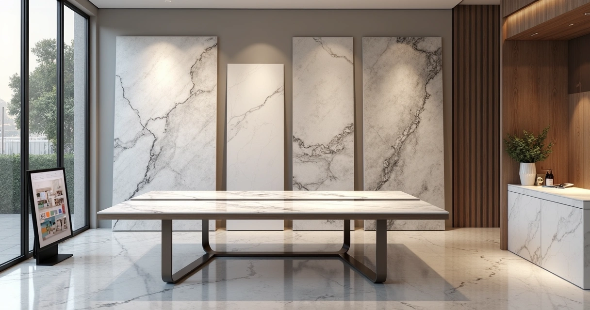 Diferentes superfícies de pedra em um showroom virtual 