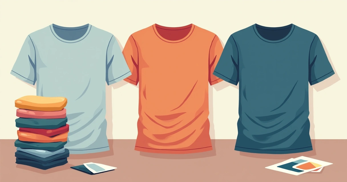 Diferentes tecidos e modelos de camisetas em mostra