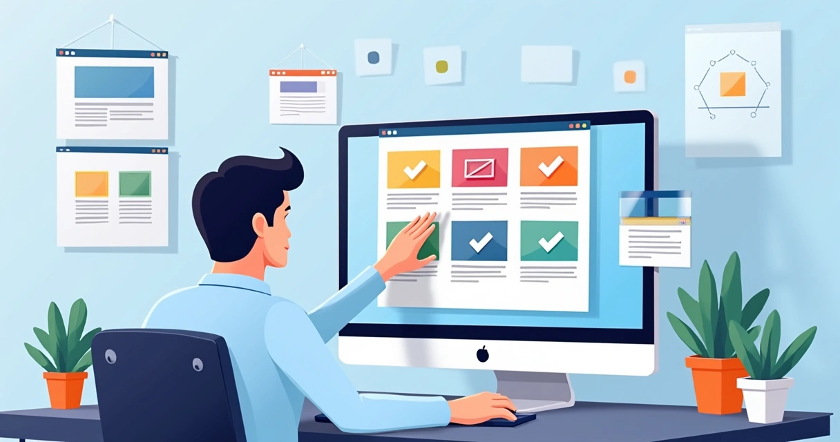 Pessoa selecionando um template de landing page em tela de computador