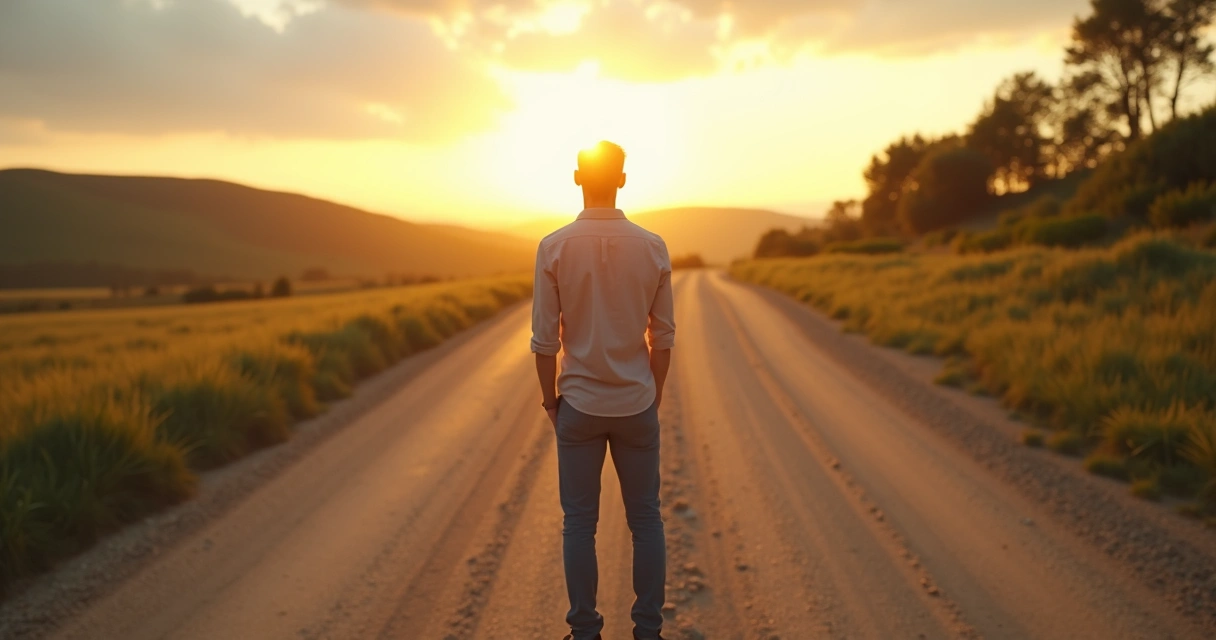 Pessoa em encruzilhada escolhendo entre dois caminhos simbolizando valores pessoais 