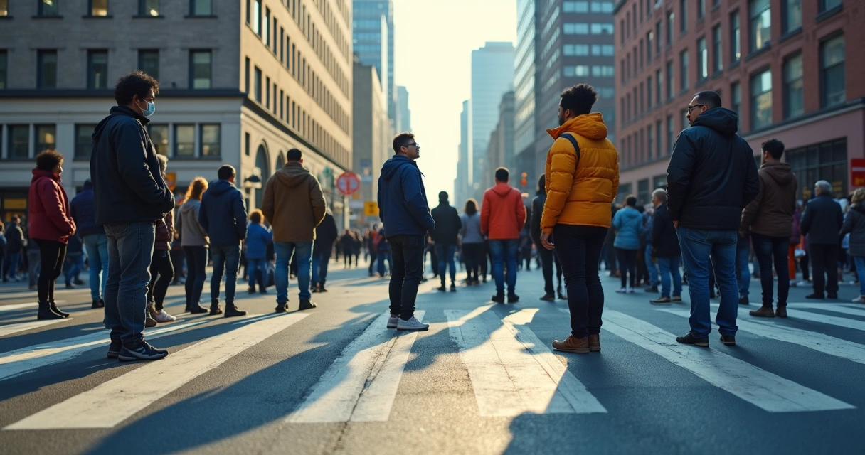 Grupo de pessoas em ambiente urbano fazendo escolhas conscientes