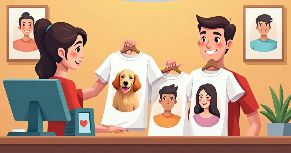 Pessoa segurando diferentes camisetas personalizadas para escolher onde comprar 