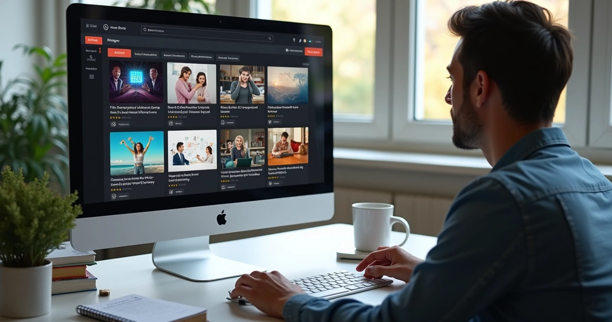 Pessoa navegando em site de cursos online analisando diferentes opções de combo