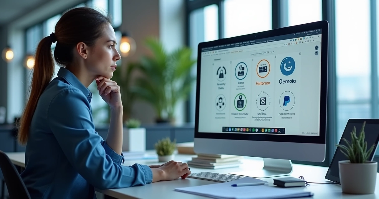 Educador analisando opções de gateway em tela